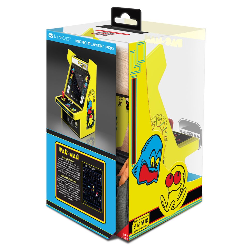 Pac-Man micro player Pro packaging with character design on a white background