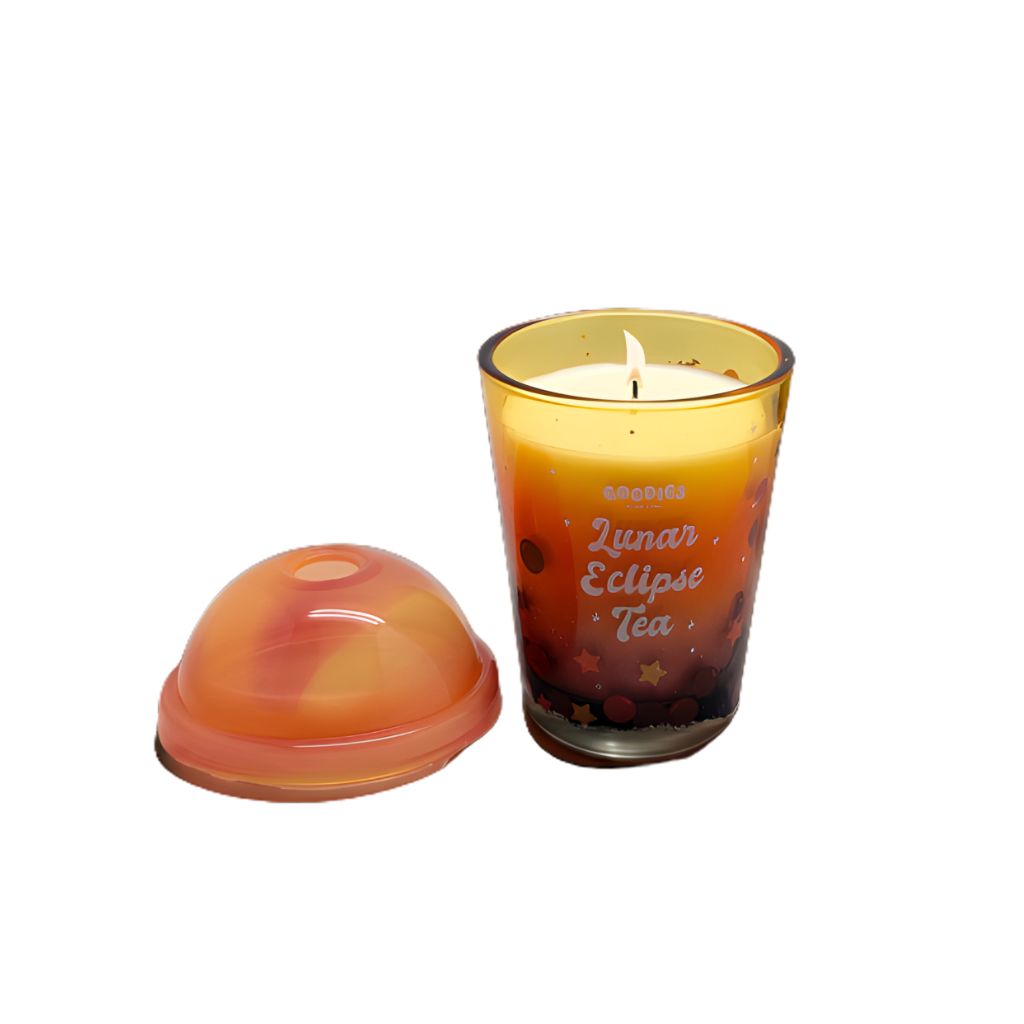 Candle in a glass container with a lid on a white background