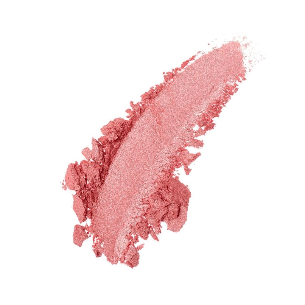 Pink makeup powder swatch on a white background