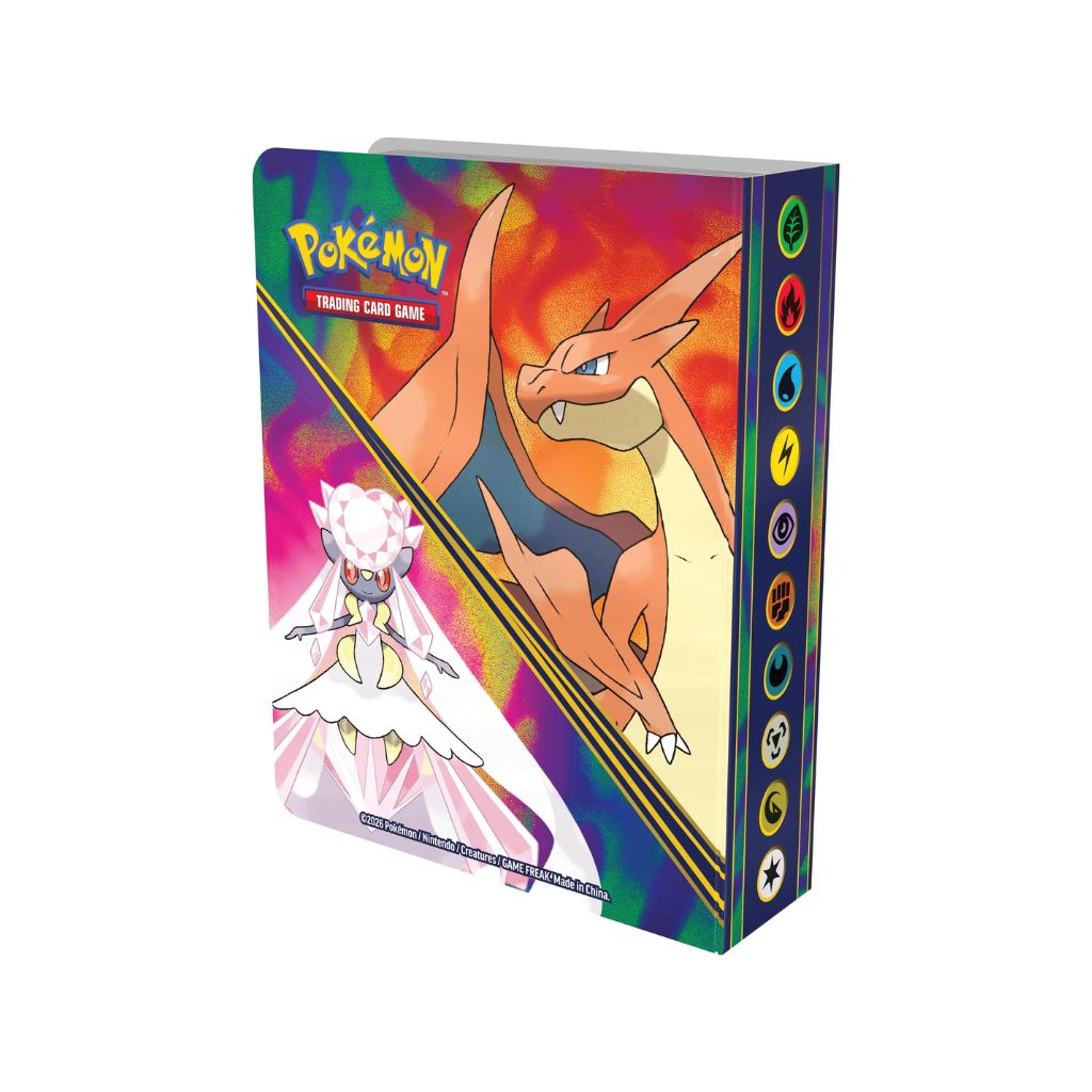 Pokémon trading card game binder with colorful design on a white background