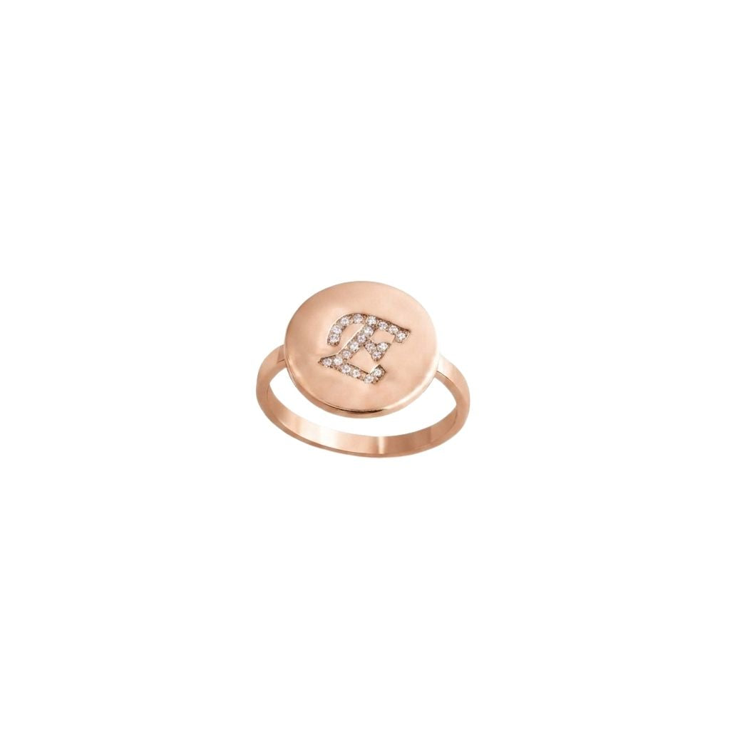Engraved Initial Round Zirconia Letter Ring