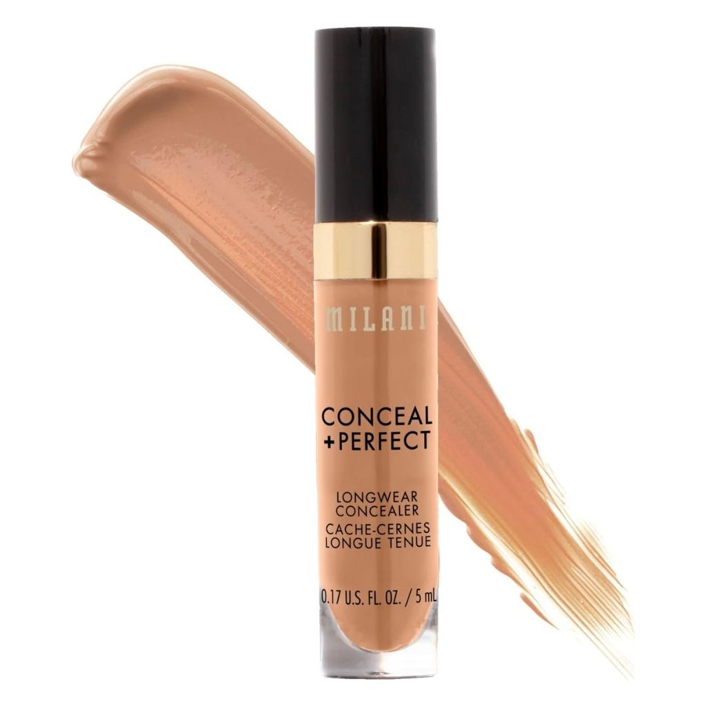 Milani Conceal + Perfect concealer bottle with applicator on a white background