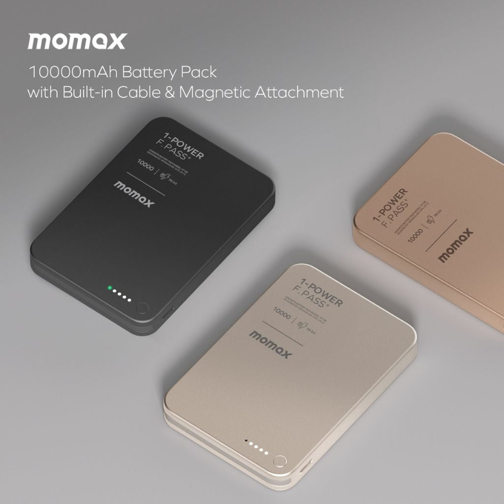 Momax 1-Power F.Pass+ 10000 mAh Power Bank With Built-In Cable & Magnetic Attachment