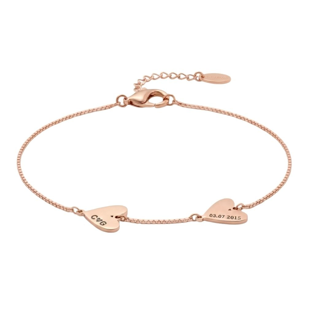 Personalised Twin Heart Name & Date Bracelet