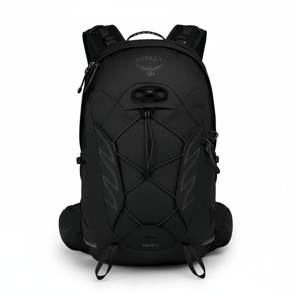 Black backpack on a white background