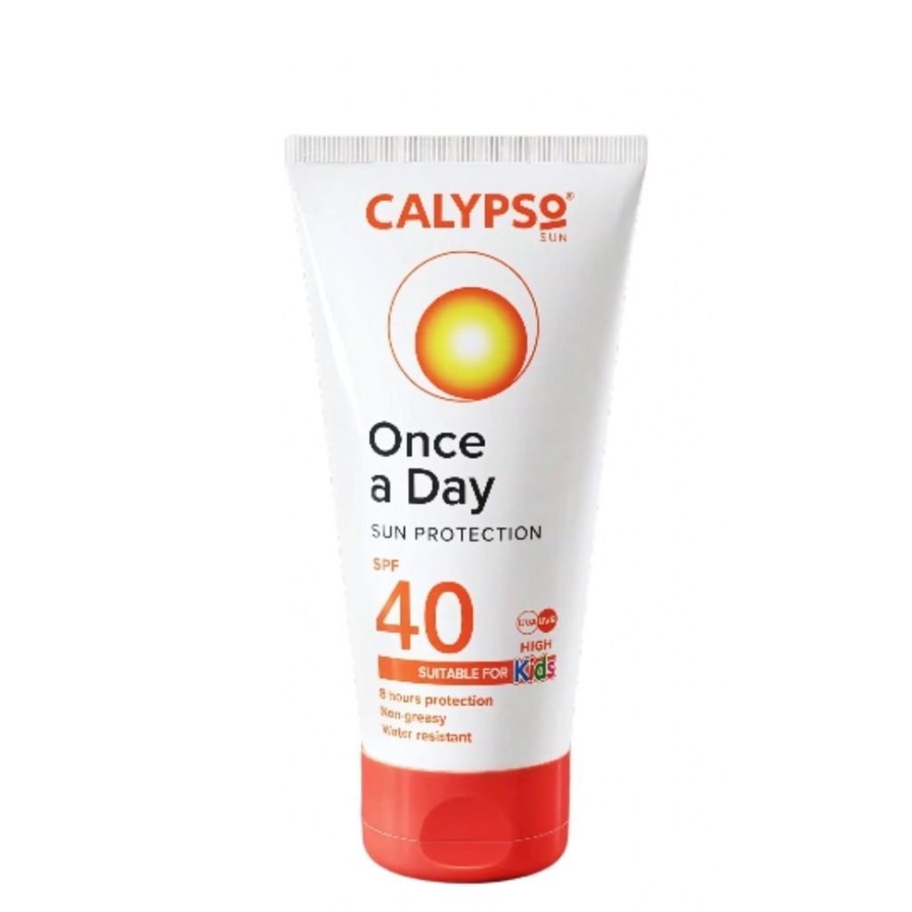 Calypso Sun protection cream tube with SPF 40 on a white background
