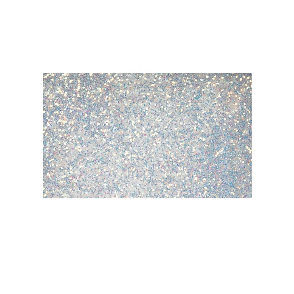 Rectangular glittery paper with a silver and blue color scheme on a white background