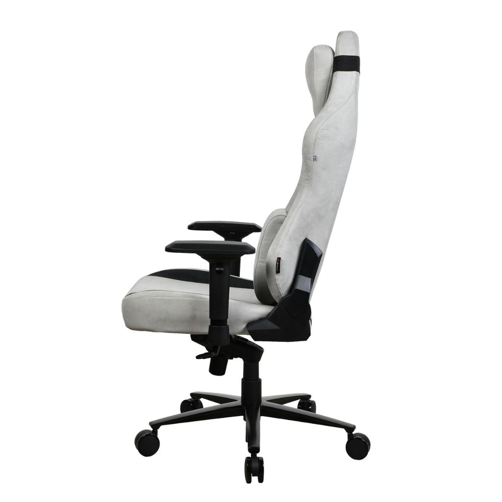 White office chair with black accents on a white background