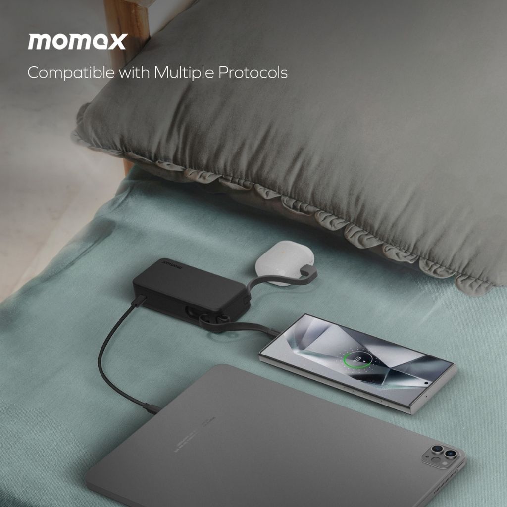 Momax 1-Power Vital+ 10000 mAh Power Bank With Dual Built In Usb-C Cable