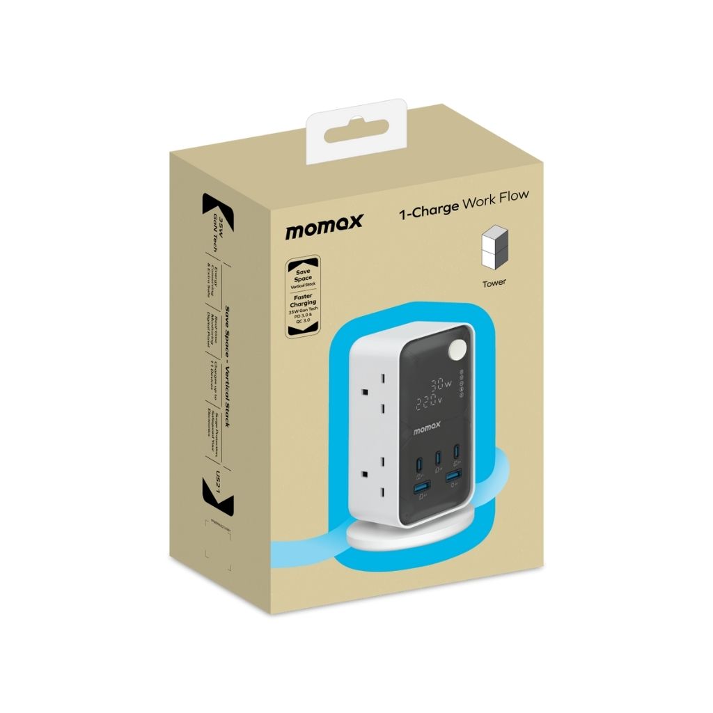 Momax 1-Charge Work Flow 6-Outlet Digital Display Power Tower With USB