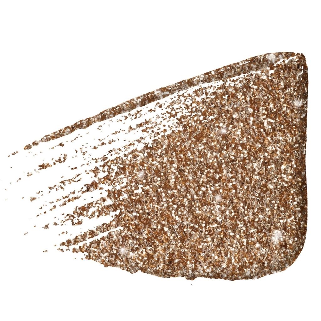 Glittery makeup swatch on a white background