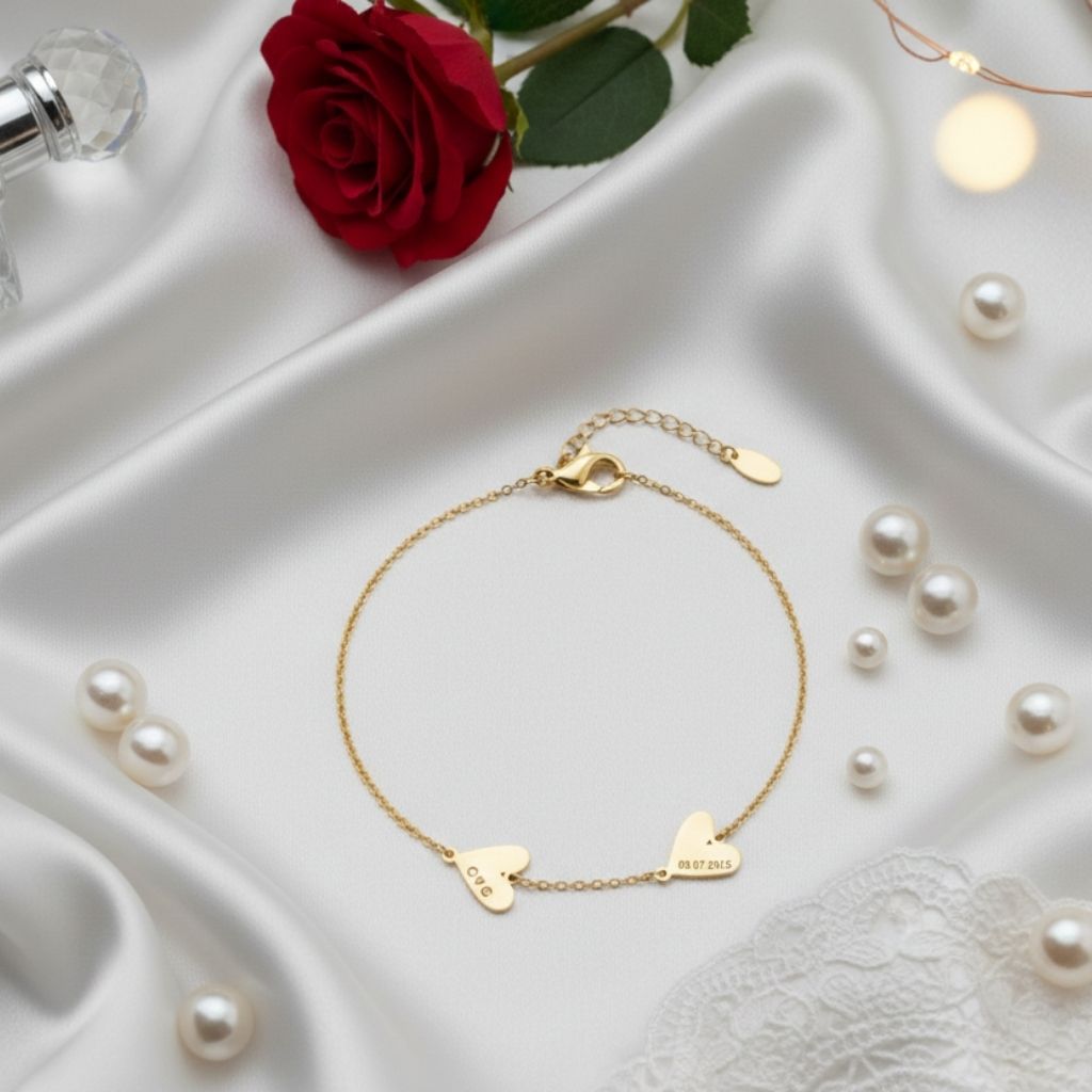 Personalized Twin Heart Name & Date Bracelet