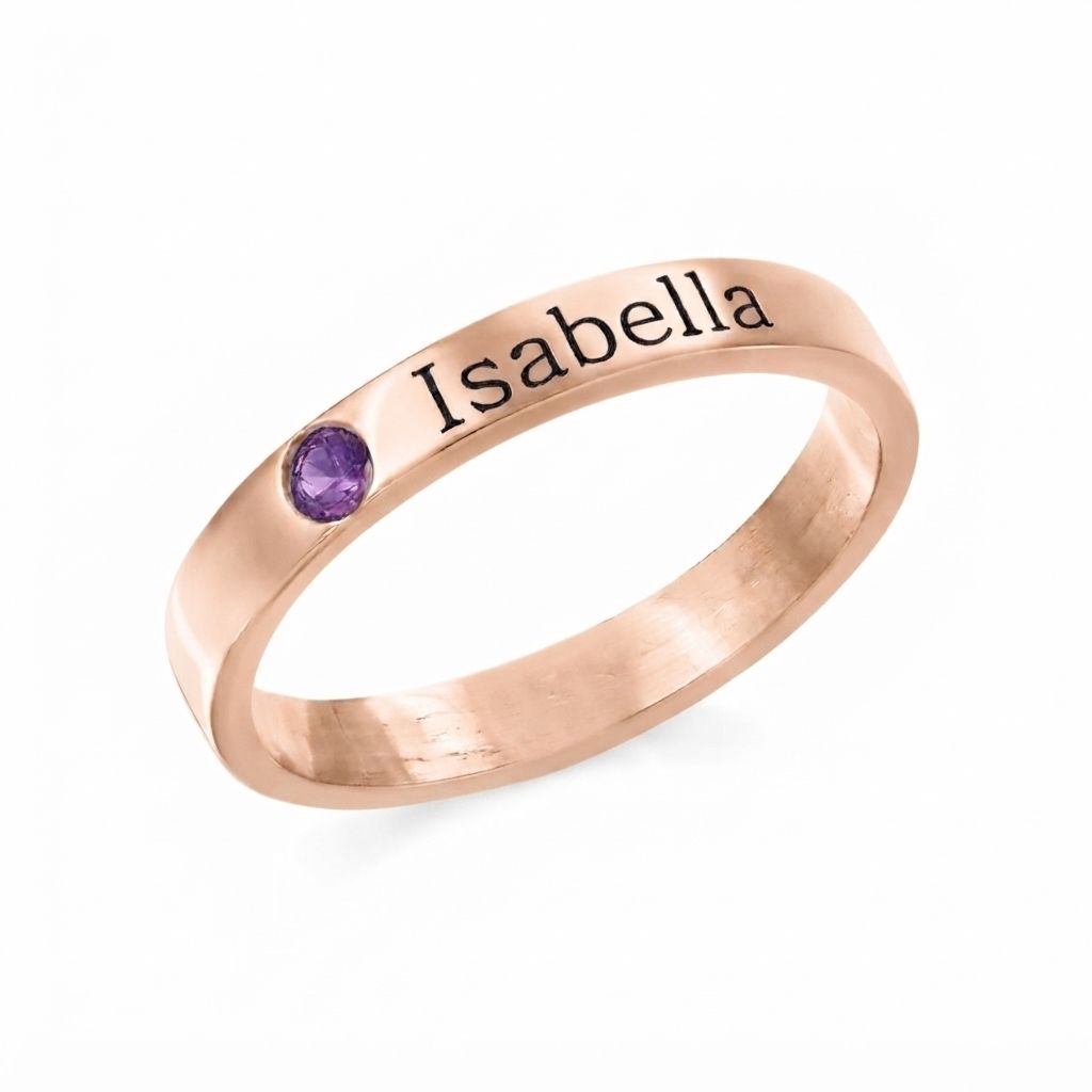 Engraved Birthstone Name Ring