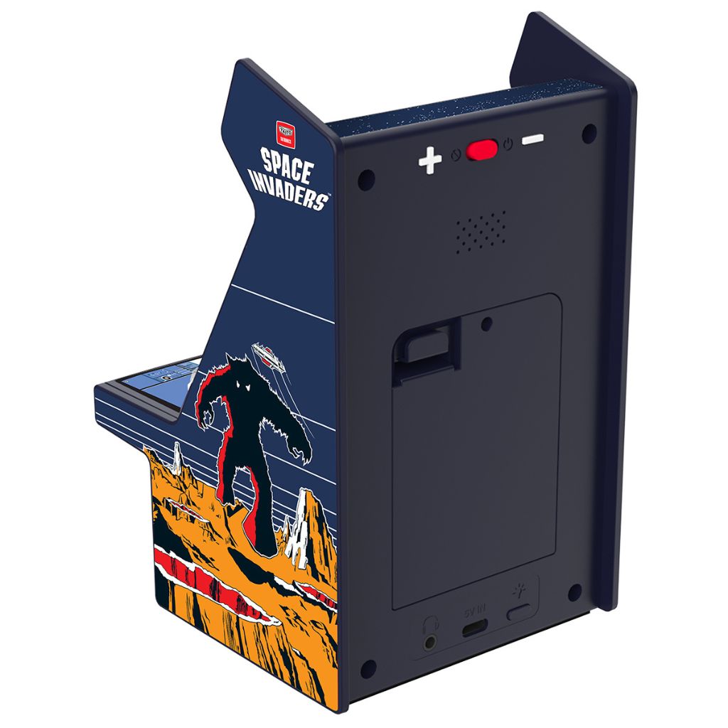Miniature Space Invaders arcade machine on a white background