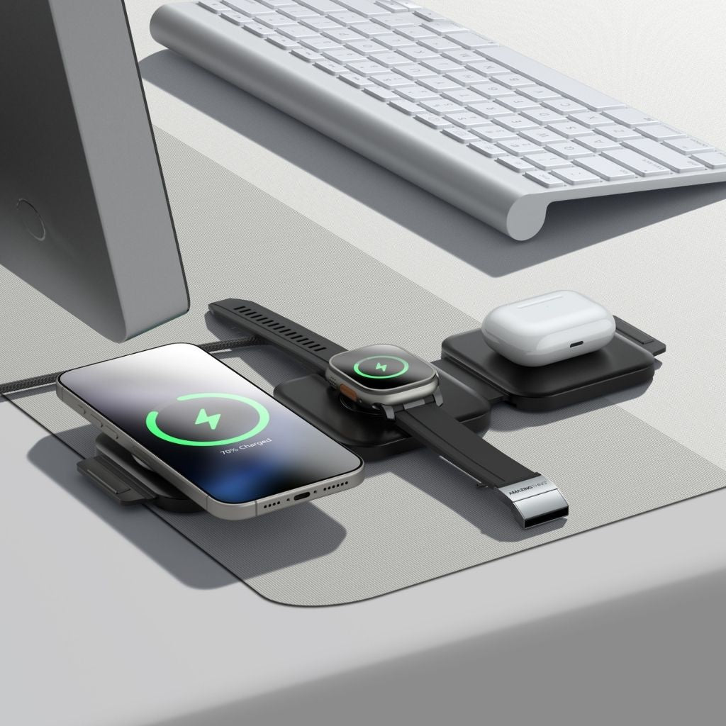 At Thunder Trifold 3-in-1 Qi2 Portable Wireless Charger