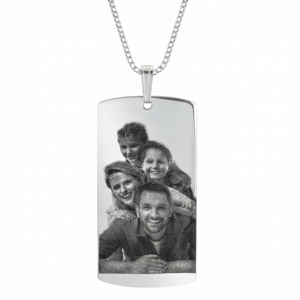 Engraved Photo Rectangular Disc Necklace