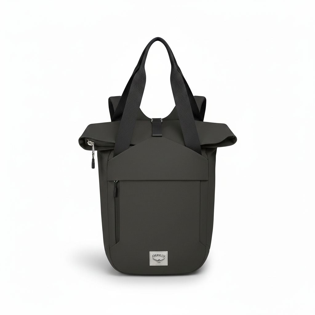 Black backpack on a white background