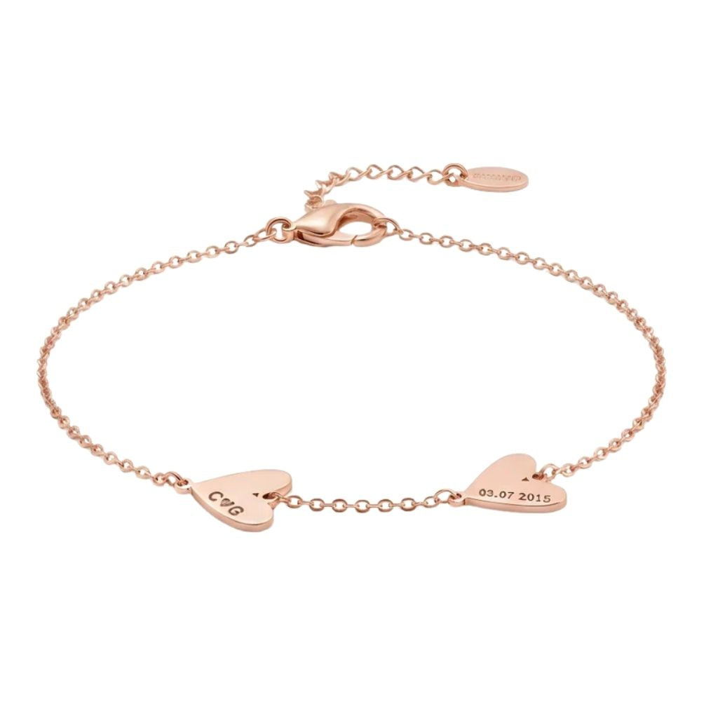 Personalised Twin Heart Name & Date Bracelet