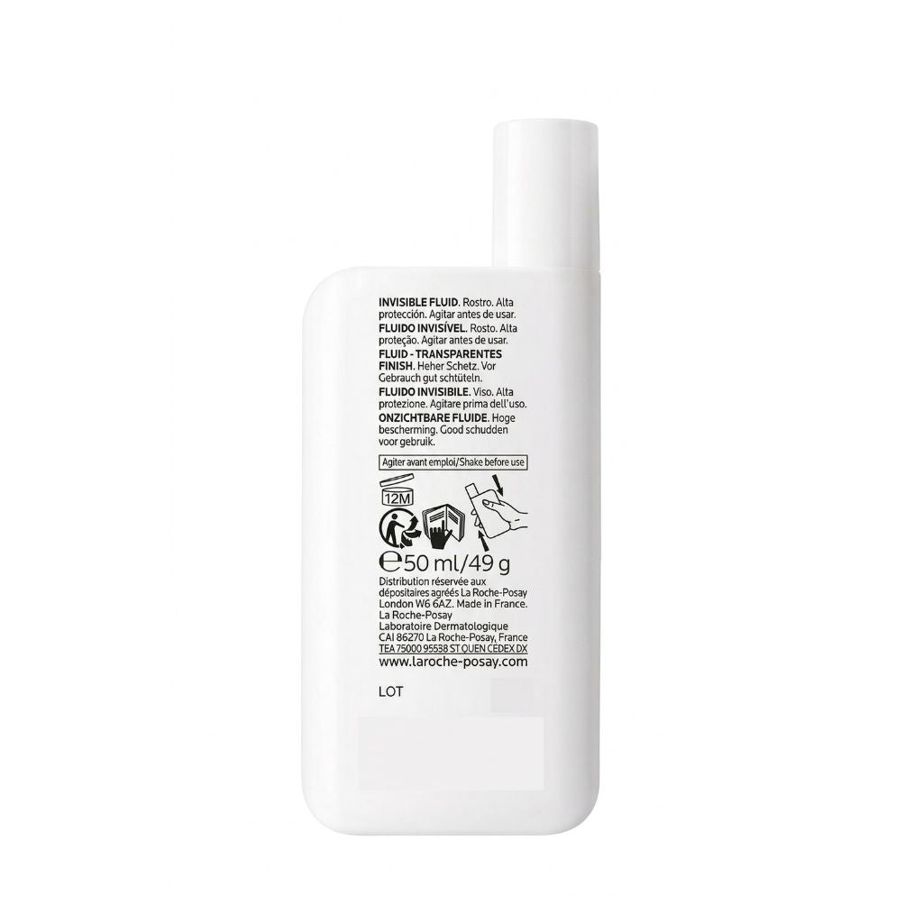 White bottle with black text on a white background