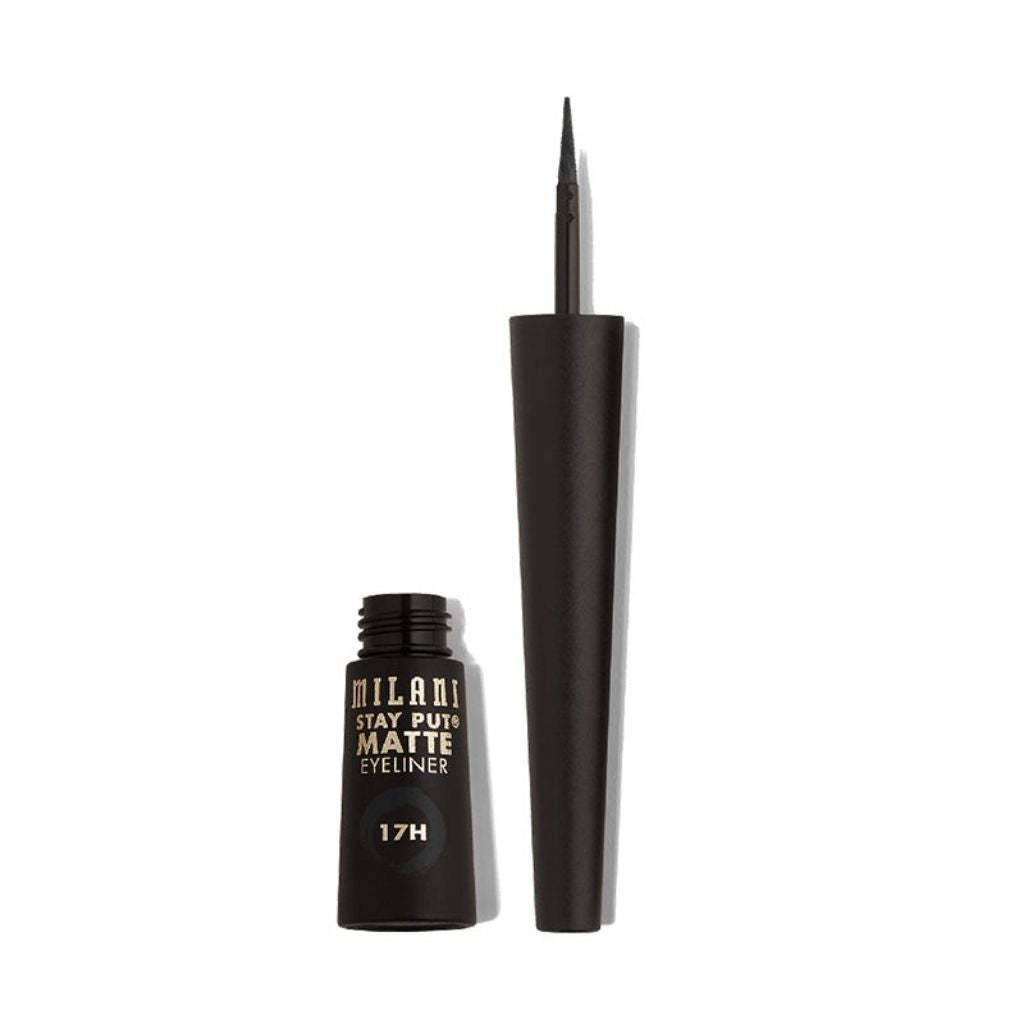 Black eyeliner pen with applicator on a white background
