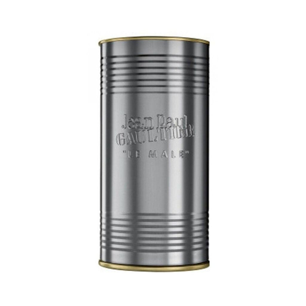 Silver cylindrical container with gold accents featuring 'Jean Paul Gaultier' branding on a white background.