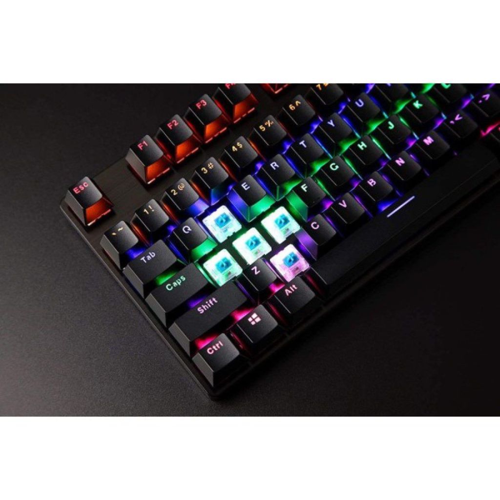 Mechanical keyboard with RGB lighting on a dark surface