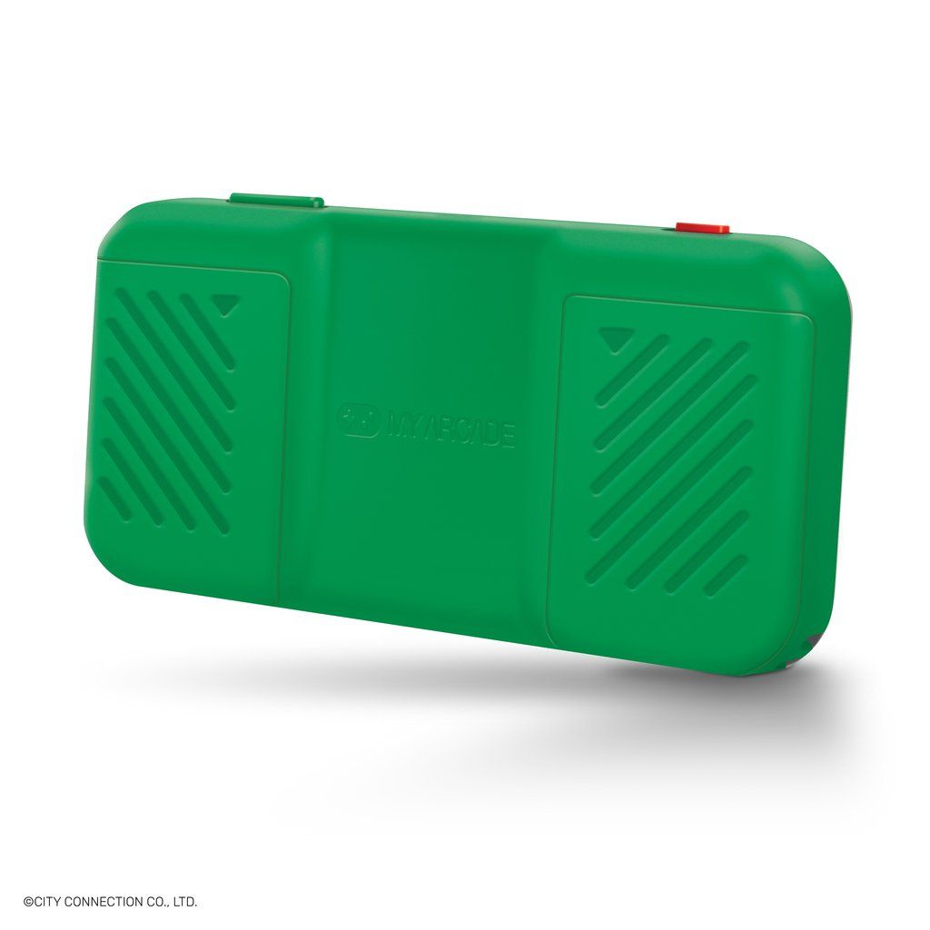 Green electronic device with a textured surface on a white background