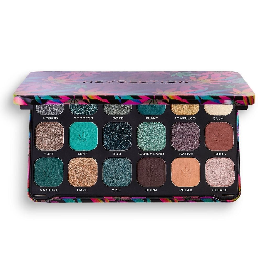 Makeup palette with colorful packaging on a white background