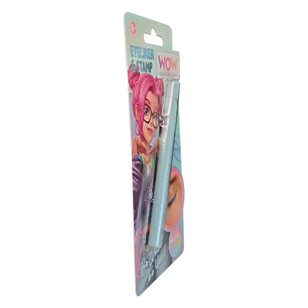 Eyeliner stamp packaging with character illustration on a white background