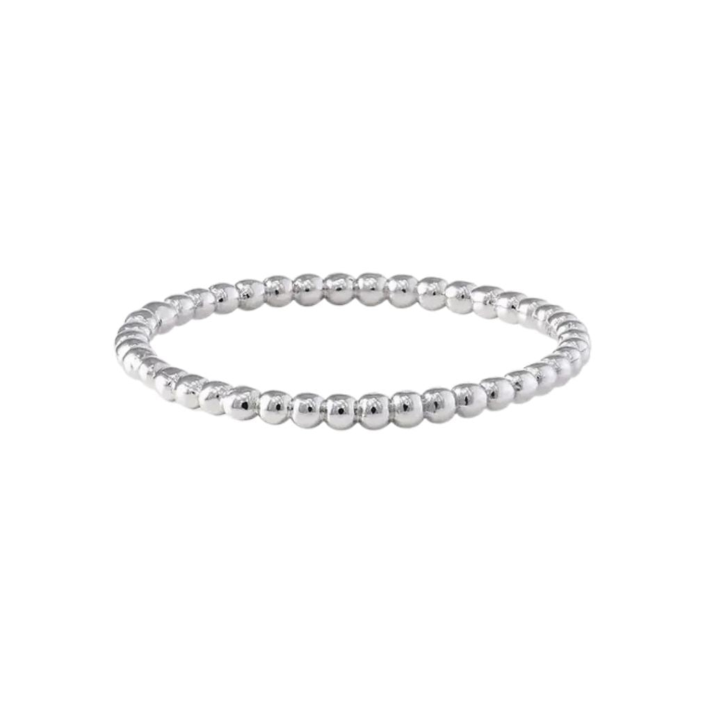 Silver beaded bracelet on a white background