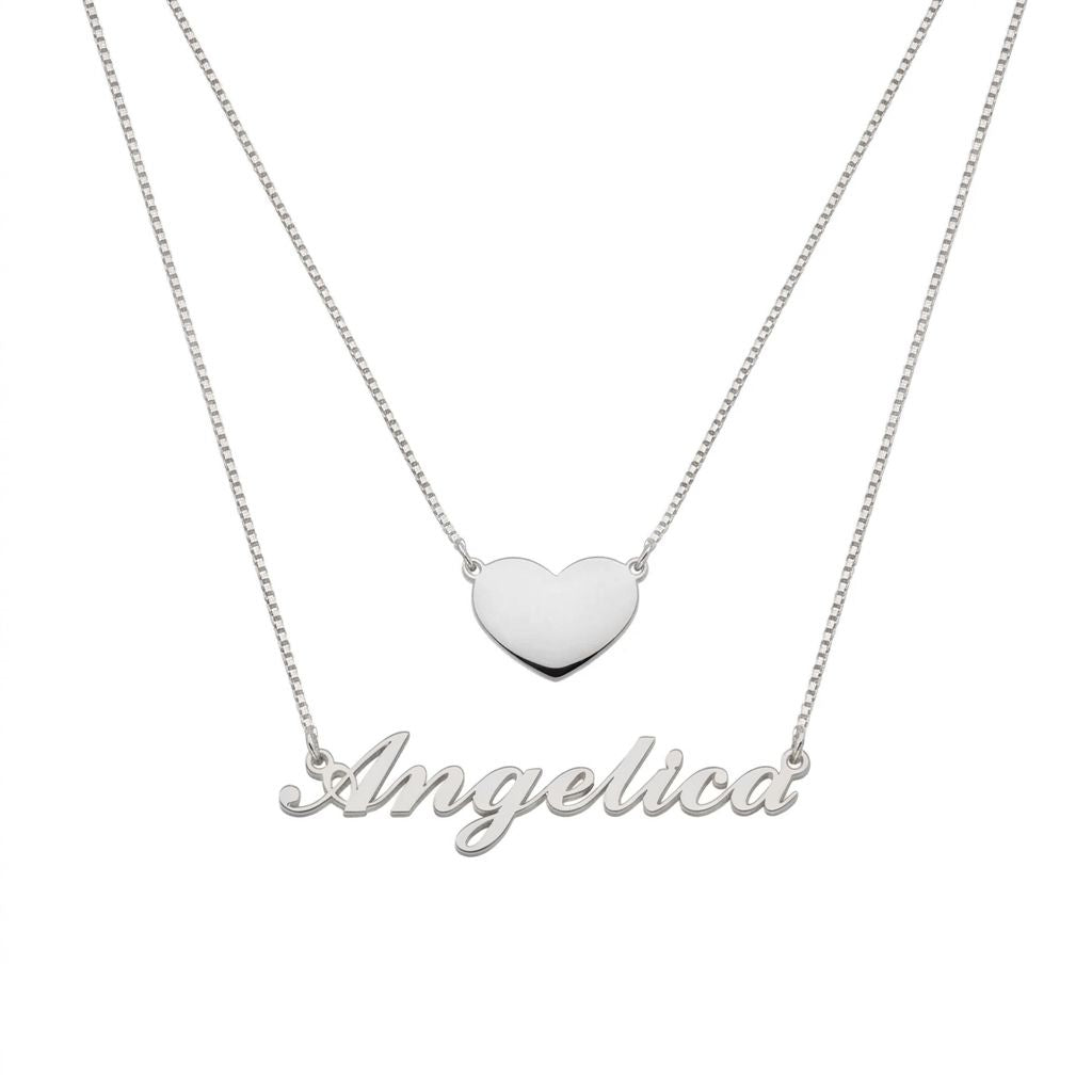 Personalised Double-Layer Name Necklace with Heart