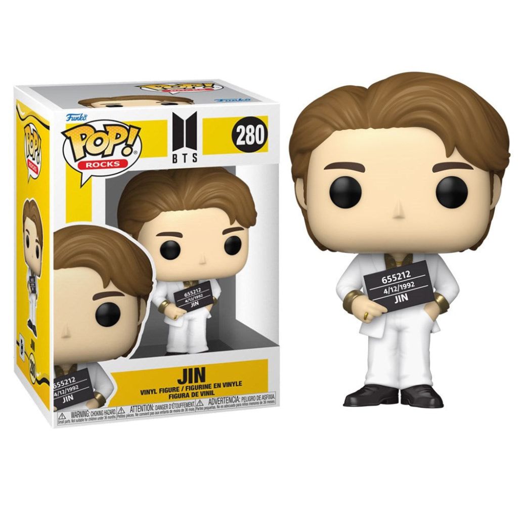 Funko Pop! vinyl figure of a character in a white outfit holding a sign with numbers and letters on a white background