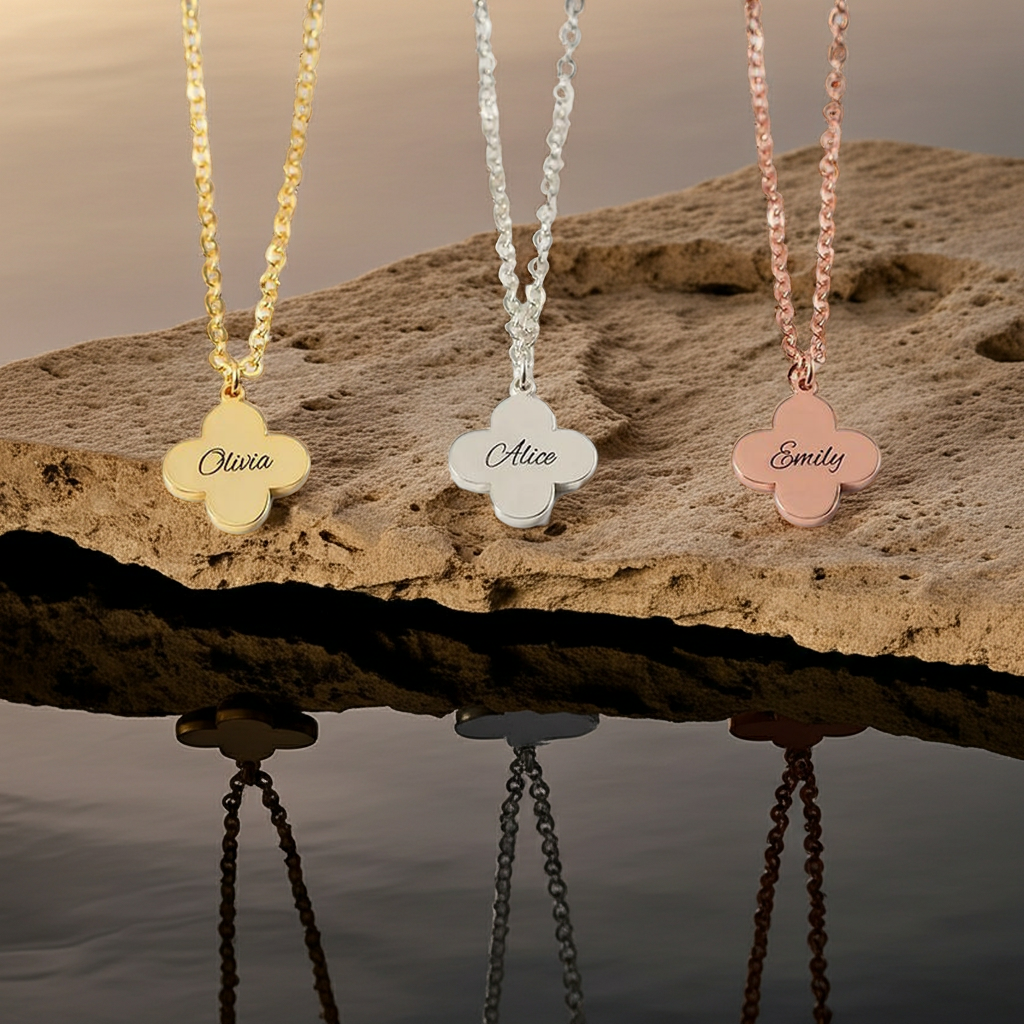 Clover Engraved Name Necklace