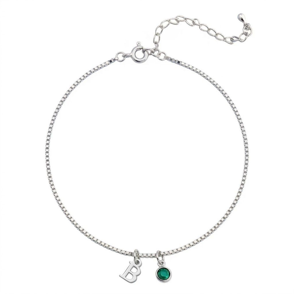 Initial Anklet with Birthstone