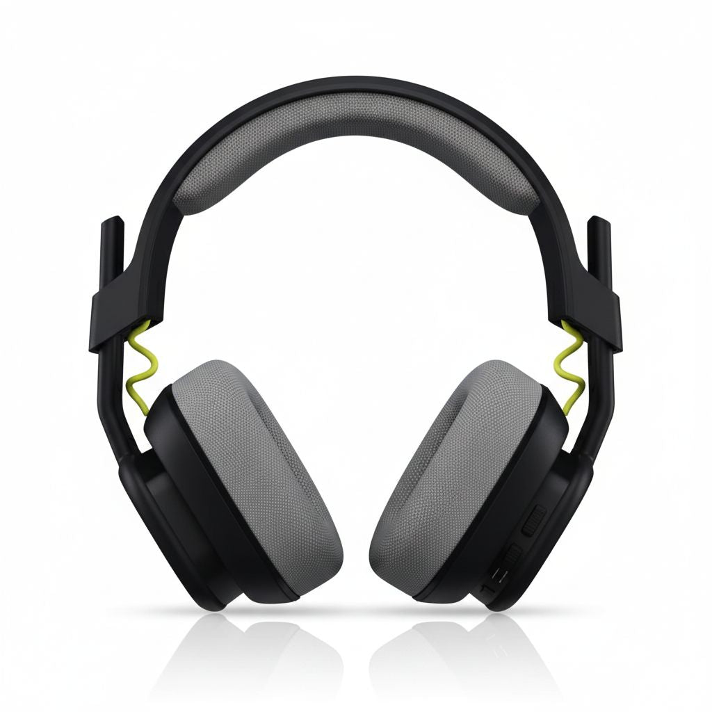 Black and gray headphones on a white background