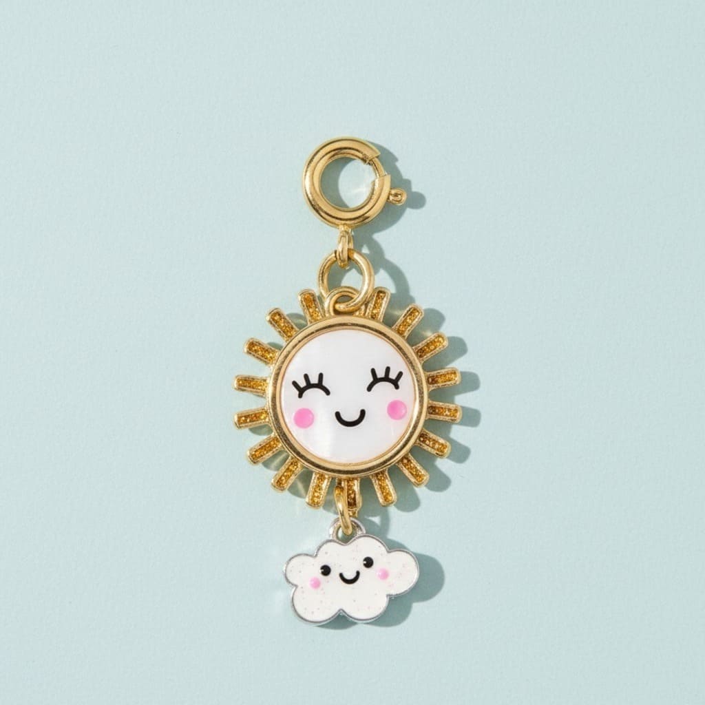Sun and cloud charm on a light blue background