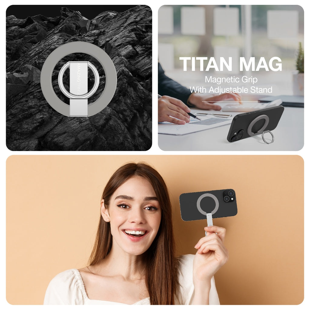 Girl with iPhone with ring with stand