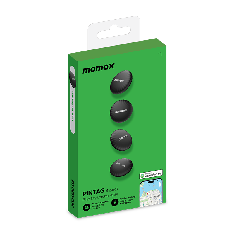 Apple Find My Certified GPS Tracker 4-Pack | Real-Time Item Locator – Black