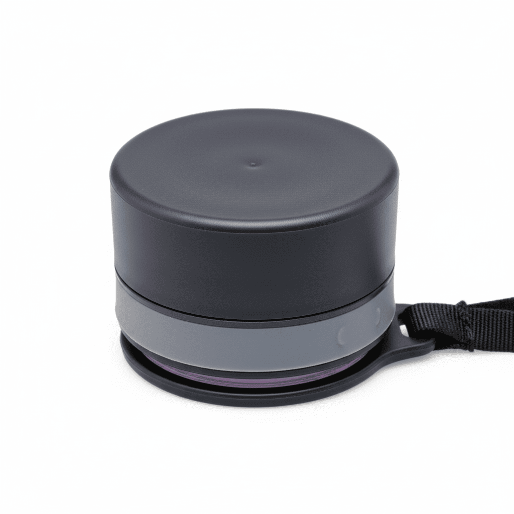 Black and gray container with a strap on a white background