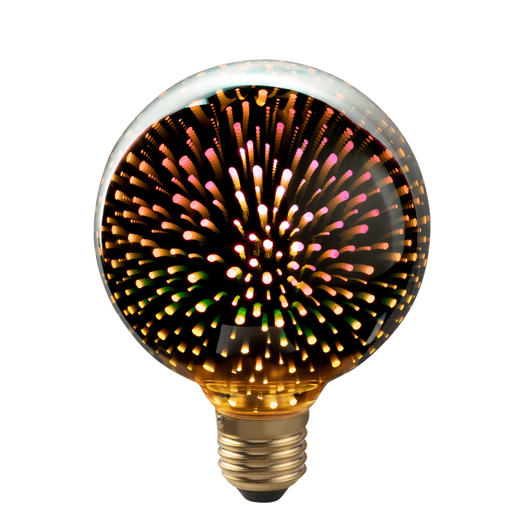 Decorative light bulb with fireworks design on a transparent background