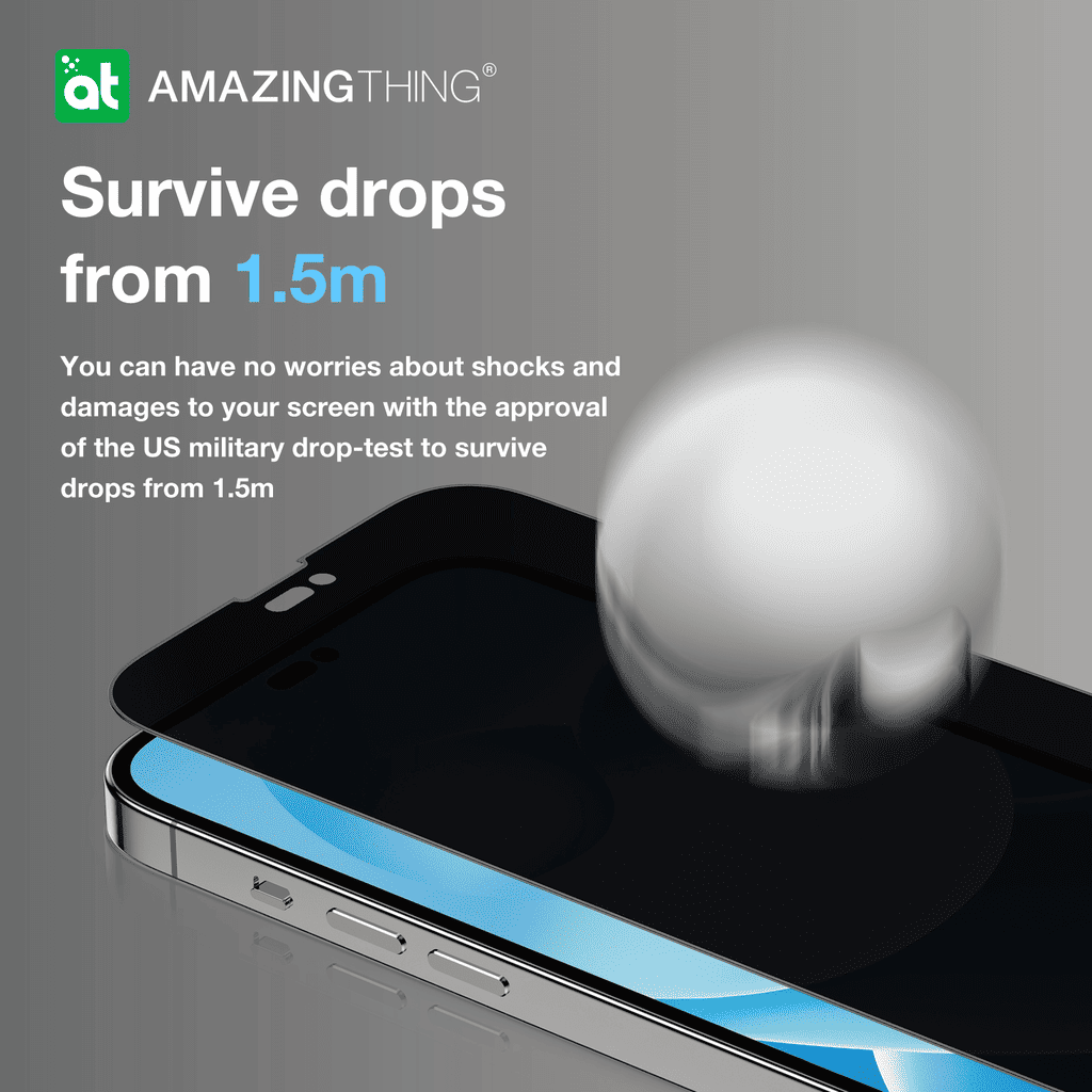 Phone screen with a drop test demonstration and 'Amazing Thing' branding.