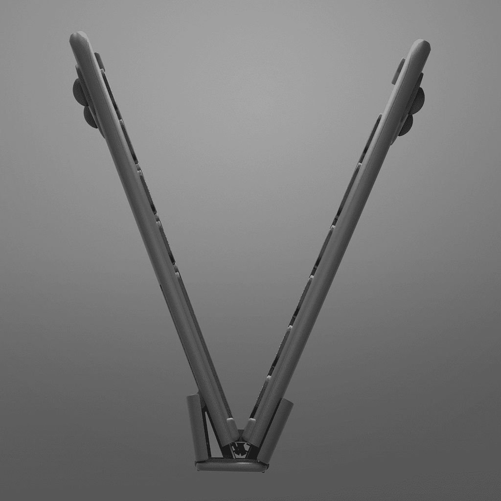 Gray laptop stand on a gradient gray background