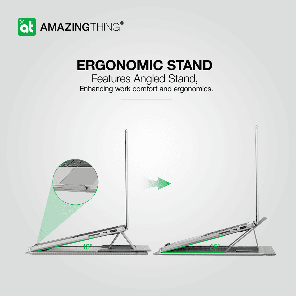 Ergonomic stand for devices with 'Amazing Thing' branding on a light gray background