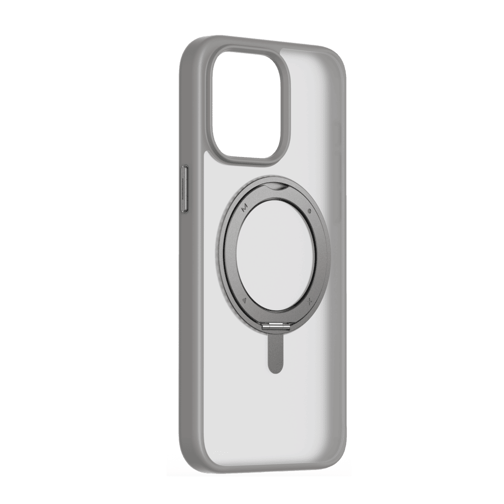 Phone case with a magnetic ring holder on a transparent background