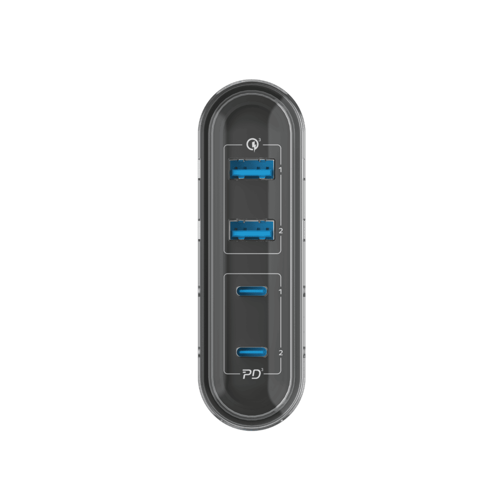 USB hub with multiple ports on a black background