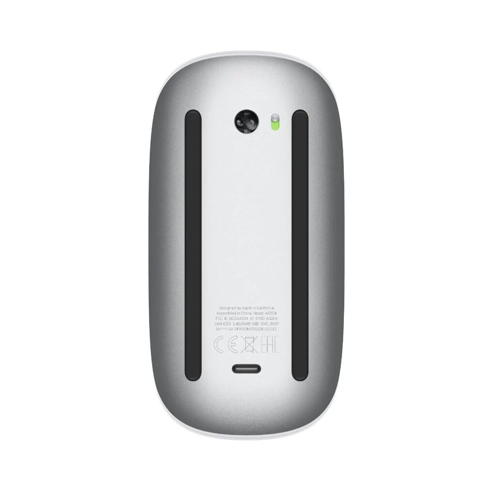 White Apple computer mouse back image on a white background