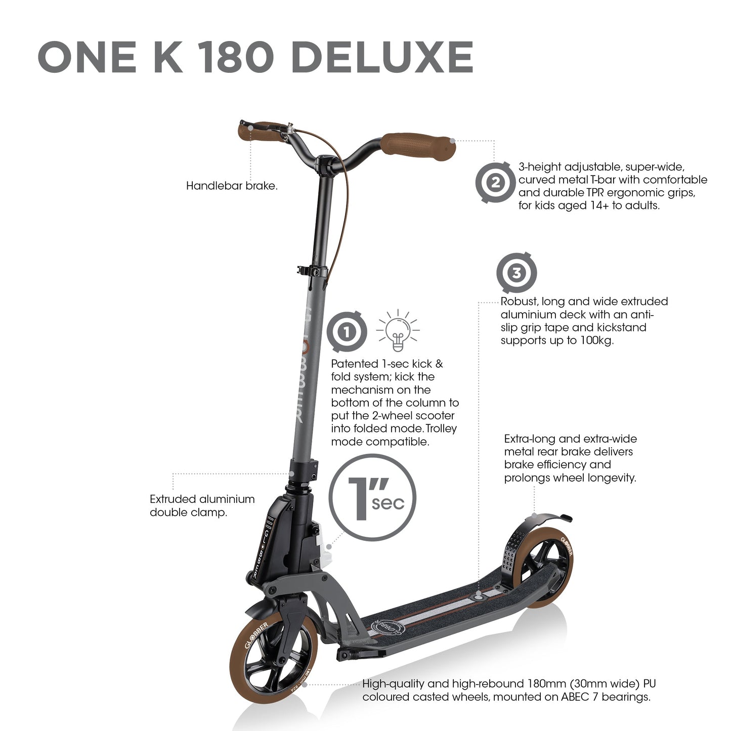 One K 180 W/O Brake: Foldable 2-Wheel Scooter for Adults - Lime Green