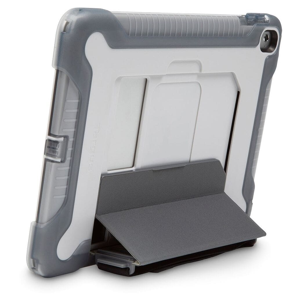 Gray and transparent protective case for a tablet on a white background