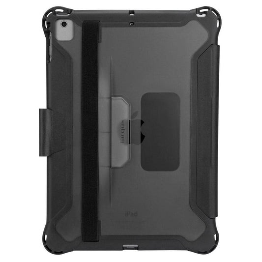 Black protective case for iPad on a white background
