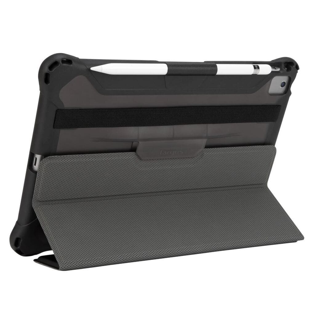 Black tablet case with a textured surface on a white background